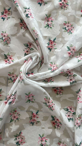 White rose burnout organza chiffon