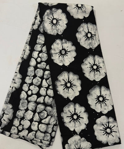2 design black and grey floral tie and dye African print cotton