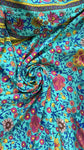 Teal floral border rayon