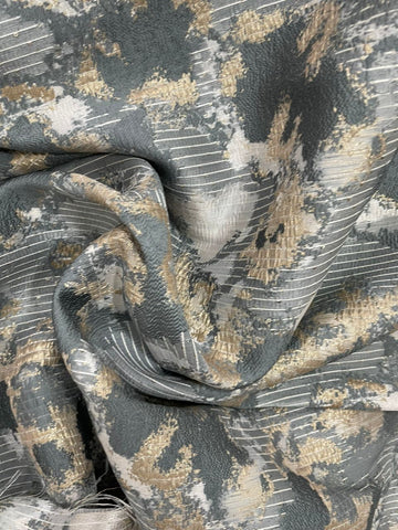 Champagne and grey striped metallic brocade