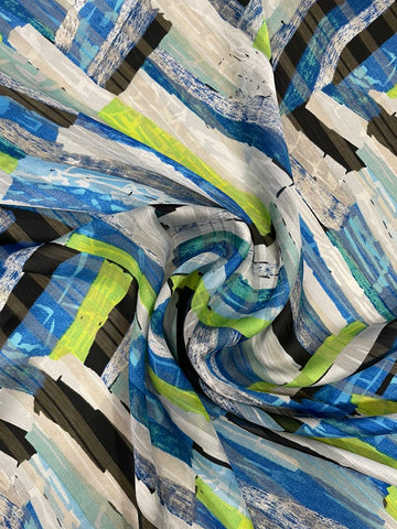 Multicoloured abstract striped chiffon
