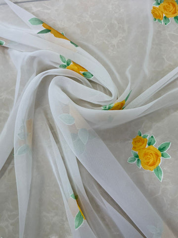 Yellow and white floral chiffon
