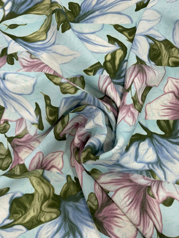 Baby blue and green floral crepe chiffon