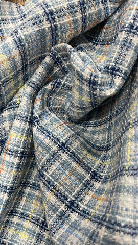 Blue multicolored check tweed