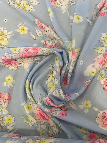 Sea blue and pink floral chiffon
