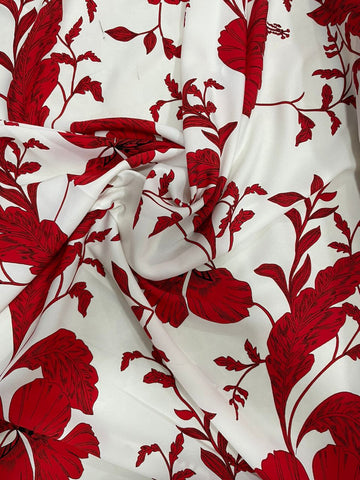 Red floral crepe chiffon
