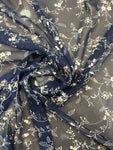 Navy blue little branch metallic chiffon