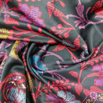 Black abstract floral silk