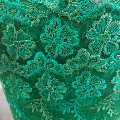 Two tone green embroidered French lace