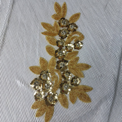 Gold beaded stoned sequin applique