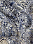 Navy blue and off white floral metallic chiffon