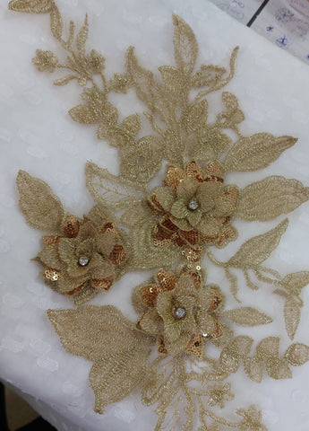 Gold sequin big floral applique