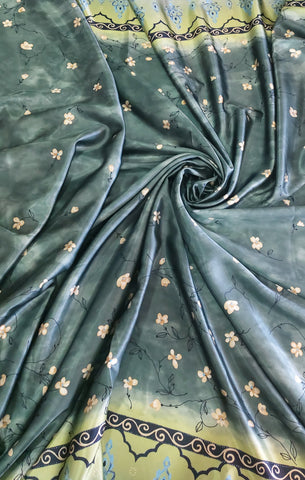 Green floral bordered satin