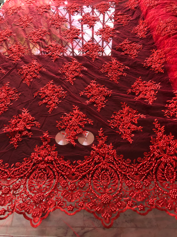 Red French Beaded Lace