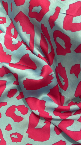Blue and pink leopard print Italian silk