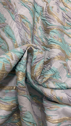 Lilac mint and gold metallic abstract brocade