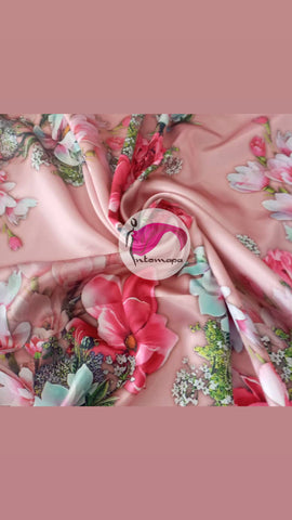 Blush floral polyester satin