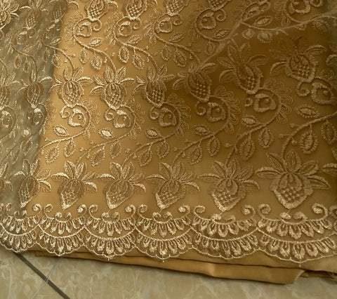 Gold embroidered French lace