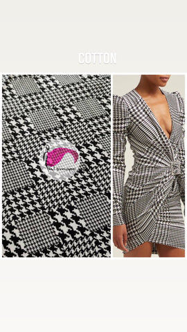 Mixed print houndstooth cotton fabric