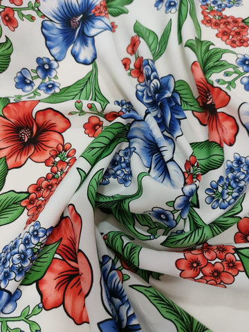 Blue and red floral crepe chiffon