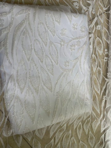 White shimmer sequined leaf lace