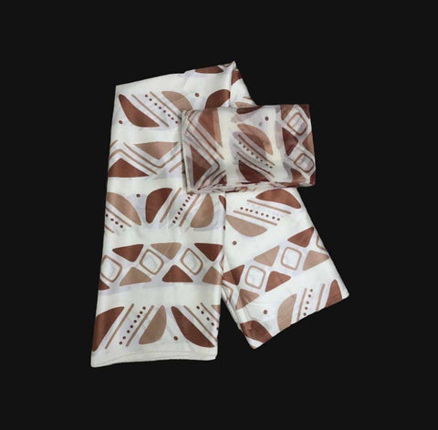 Brown and white shapes Ankara silk set