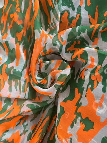 Green and orange camouflage chiffon