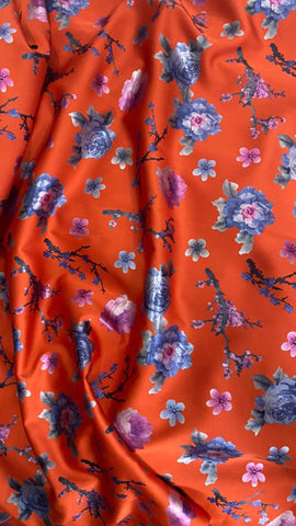 Orange floral foil fabric