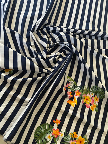 Blue and white striped floral edge polish cotton