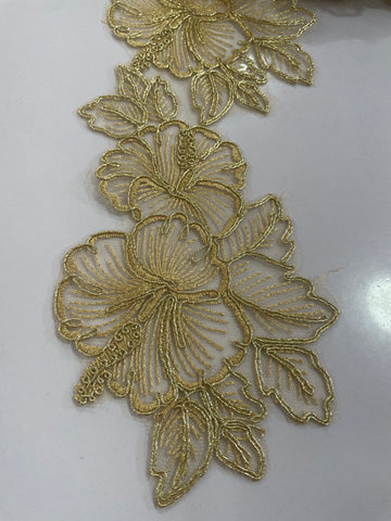 Gold floral embroidered appliqué