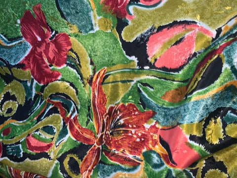 Green floral polyester satin