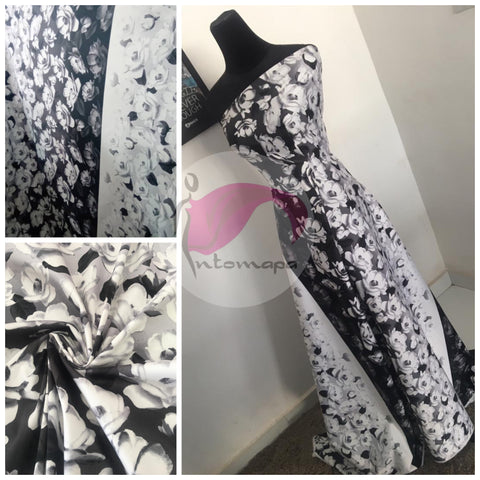 Black and white floral polished cotton