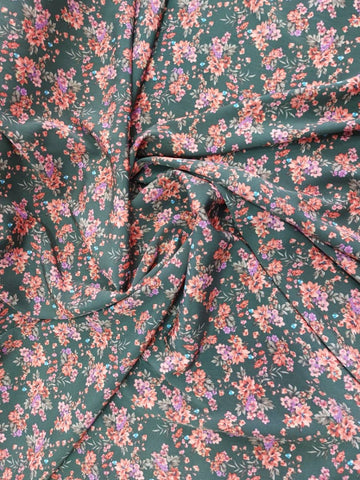 Olive green floral silky rayon
