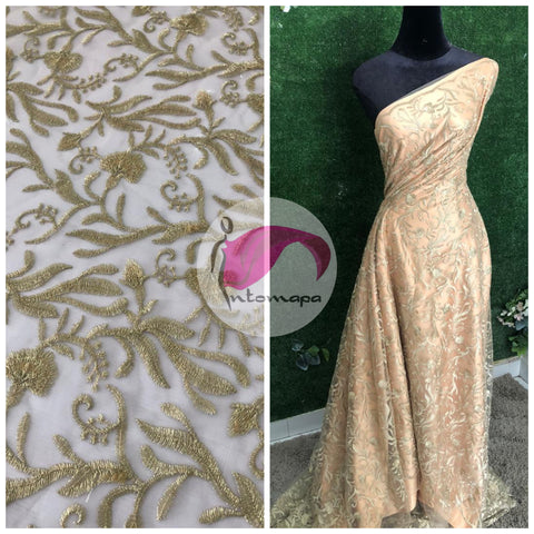 Gold embroidered floral lace
