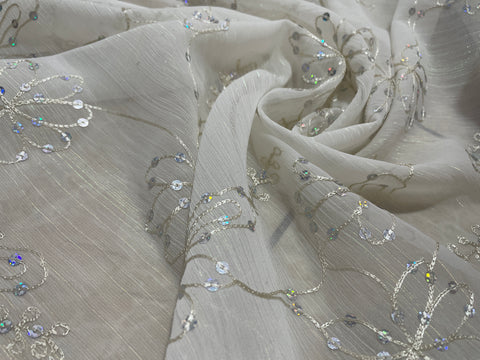 Cream embroidered sequin chiffon