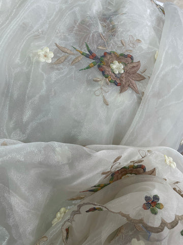 Brown embroidered floral organza