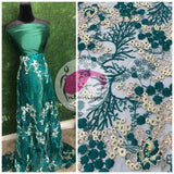 Emerald Green and cream beaded studded lace