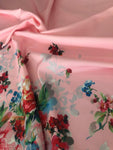 Pink floral edge polyester satin